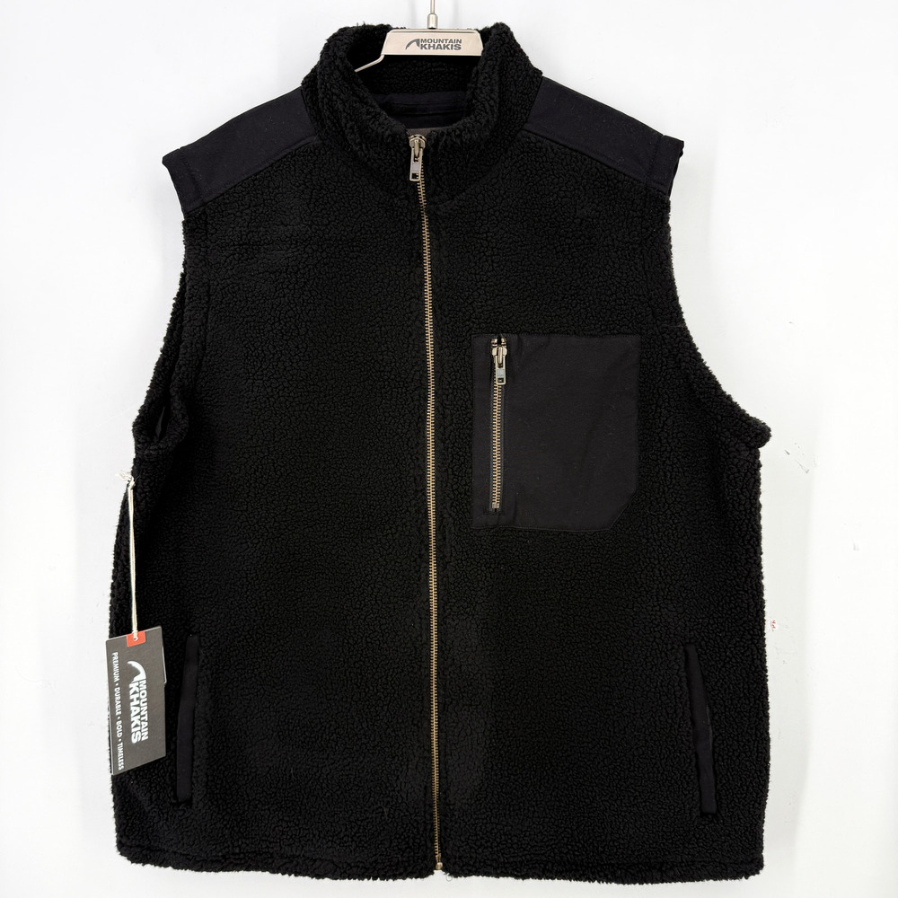 Mountain Khakis Black Sherpa Vest Mens Sz Small Zip Close Pocket Workwear